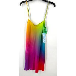 NEW Bruce Glen Rainbow Gradient Silk Slip Mini Dress Size XS Pride Adjustable
